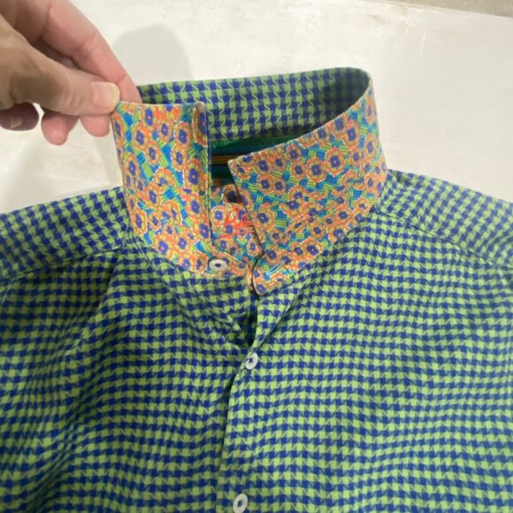 Robert Graham Flip Cuff Shirt Mens XL Green & Blue Geometric Preppy - Picture 11 of 15